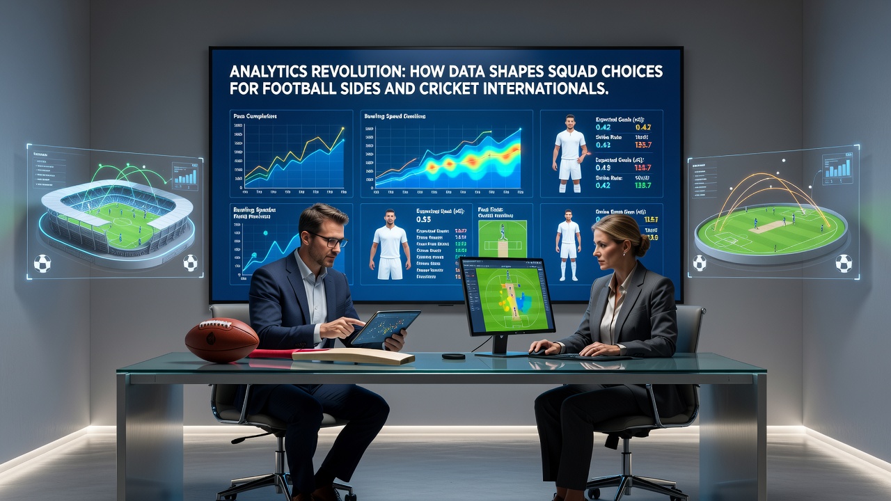 Data analytics dashboard showing player metrics for football and cricket squad decisions