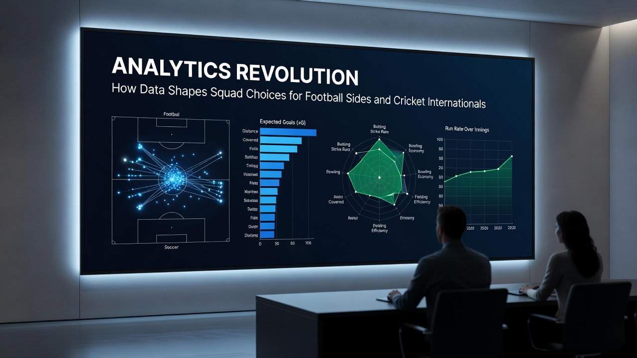 Cricket analytics interface displaying bowler and batsman metrics for international squad planning