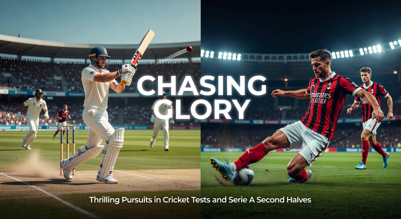 Batsman sprinting for a crucial run during a tense fourth-innings chase in a Test match, crowd roaring in the background