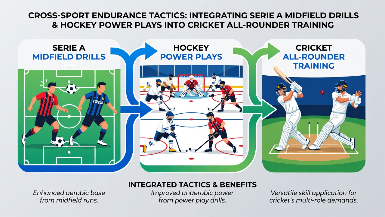 Hockey-inspired power-play drills adapted for cricket fielding practice with athletes moving through set zones