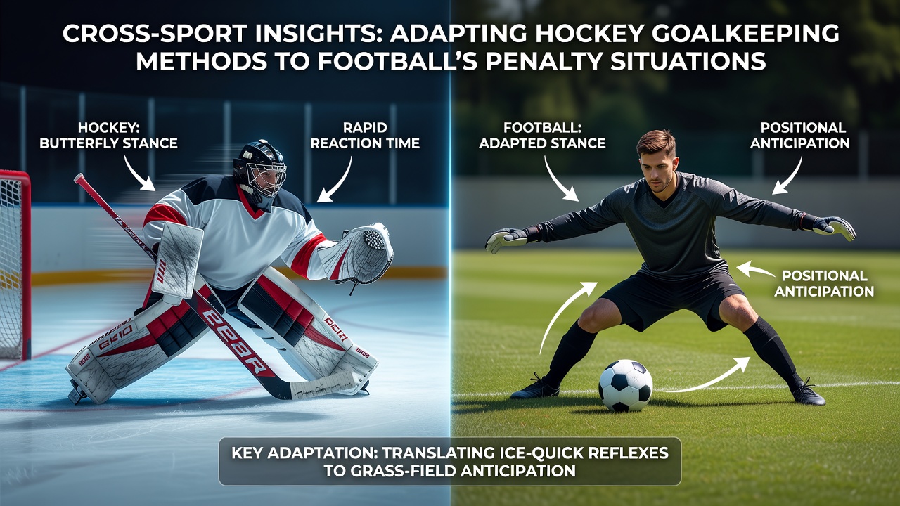 Football goalkeeper applying adapted positioning during a penalty training drill