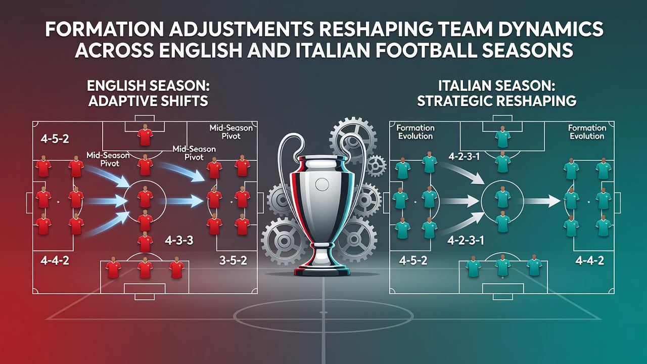 Football players adjusting formations during a match in the Premier League or Serie A