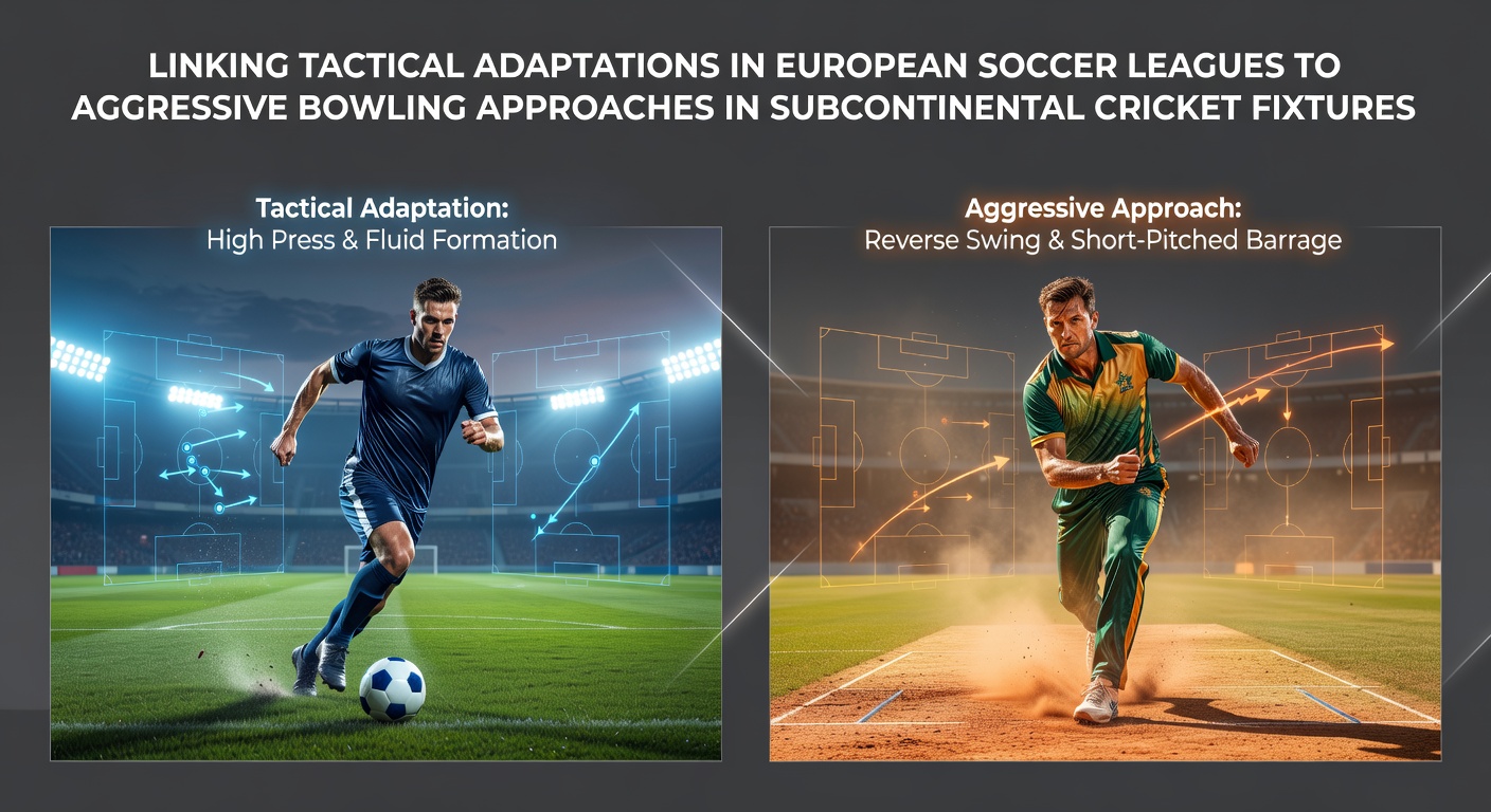 Tactical formations in a European soccer match alongside aggressive bowling setups in a subcontinental cricket game