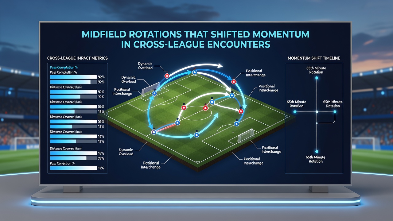 Detailed view of midfield players rotating positions to change match momentum