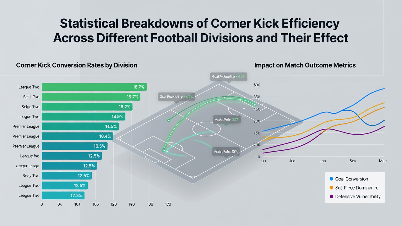 Bar graph comparing corner kick efficiency and final league positions across top European divisions