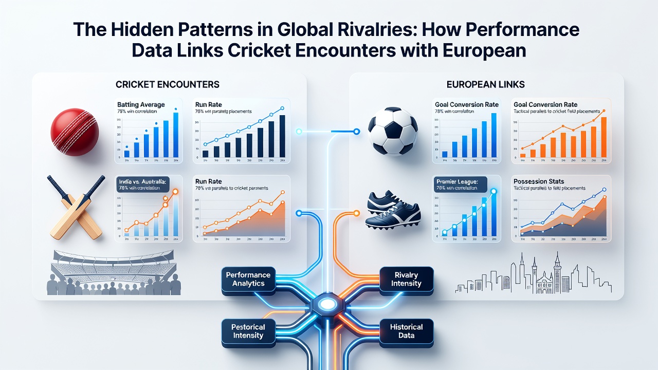 Performance data charts comparing cricket test series and European league fixtures