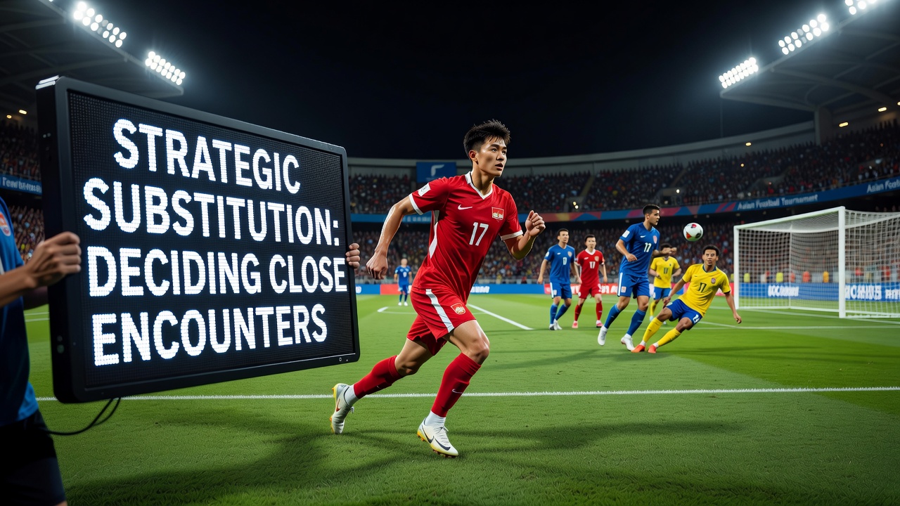 Coaches discussing substitution options during an intense Asian football match