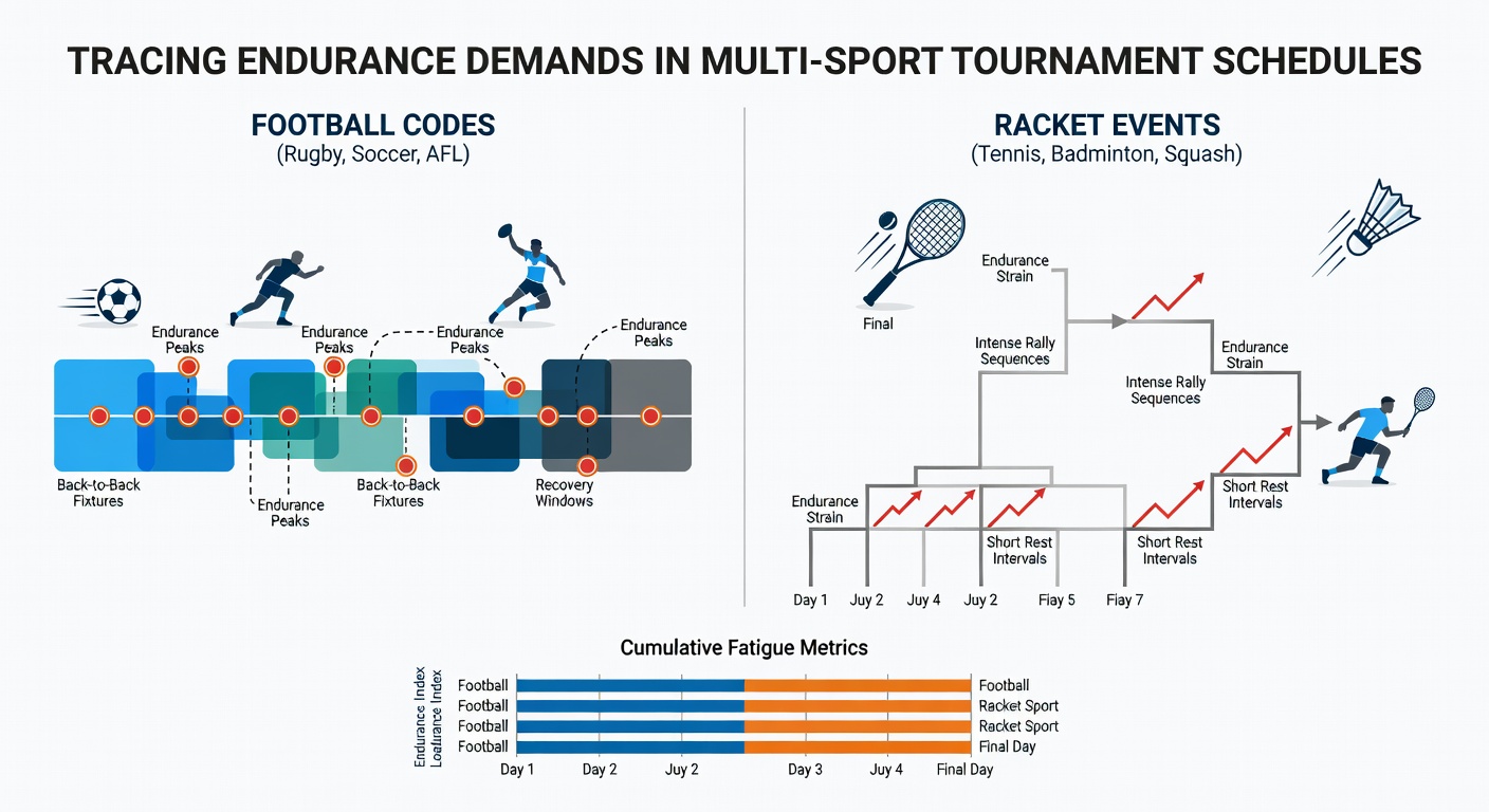 Detailed view of tournament schedule planning for endurance management in football and racket sports