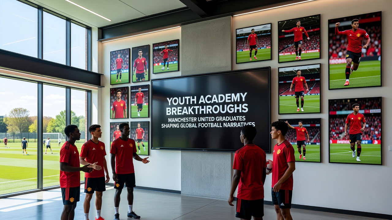 Group of Manchester United academy graduates celebrating a goal in a senior match
